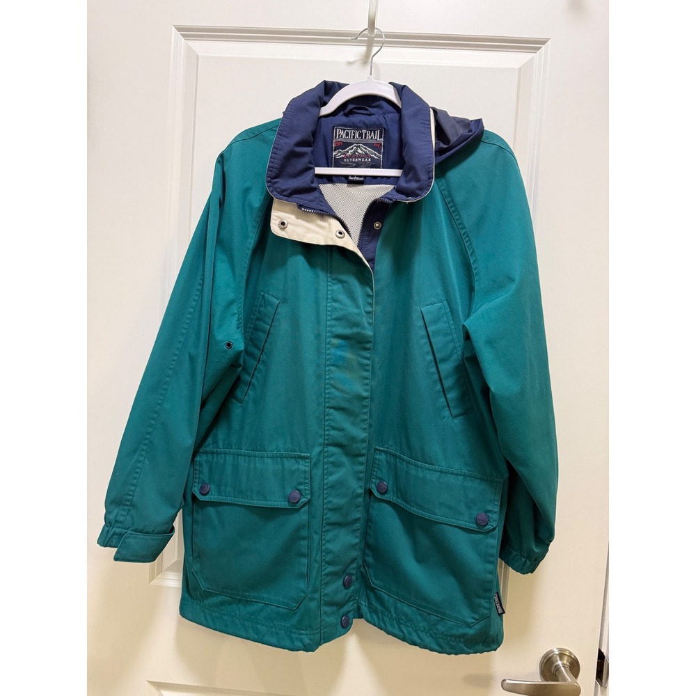 Pacific Trail Mens Large Teal Green Hooded Outdoor Jacket Full Zip Mesh Lined